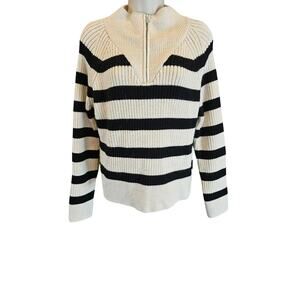 NWT zara sz S black cream minimalist knit sweater 1/4 zip boxy oversized slub